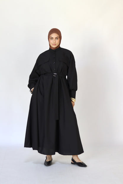 SAHAR - PRE ORDER 🚨 Robe longue saharienne ceinturée - Noir