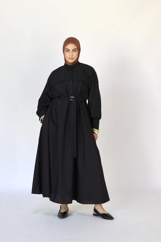 SAHAR - PRE ORDER 🚨 Robe longue saharienne ceinturée - Noir