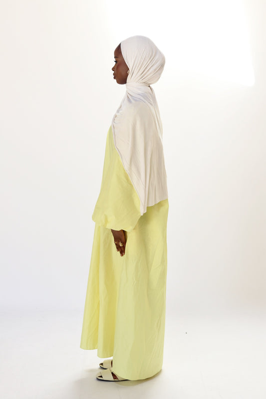 SAHRA – Robe en Popeline JAUNE PASTEL Coton à Manches Bouffantes