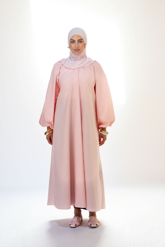 SAHRA – Robe en Popeline ROSE PASTEL Coton à Manches Bouffantes