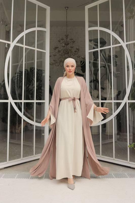 AMIRA - Abaya BEIGE - Élégance Poudrée